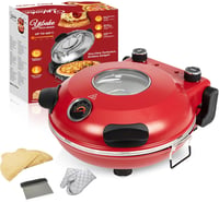 YIBAKE Elektromos Pizzasütő 1200W - 31cm Tűzálló Kőlappal, 420°C, 5 Sütési Szint, Pizzalapáttal, Piros 1