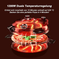 YIBAKE Elektromos Pizzasütő 1200W - 31cm Tűzálló Kőlappal, 420°C, 5 Sütési Szint, Pizzalapáttal, Piros 4