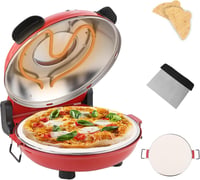 YIBAKE Elektromos Pizzasütő 1200W - 31cm Tűzálló Kőlappal, 420°C, 5 Sütési Szint, Pizzalapáttal, Piros 2