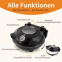 YIBAKE Elektromos Pizzasütő 1200W, 4 Perces Pizzakészítés, 31cm Tűzálló Kő, 420°C, 5 Fokozat 2