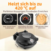 YIBAKE Elektromos Pizzasütő 1200W, 4 Perces Pizzakészítés, 31cm Tűzálló Kő, 420°C, 5 Fokozat 5