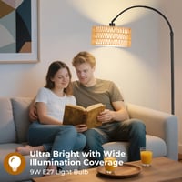 Lampadar arcuit YICAIZI pentru sufragerie - Lampă de podea LED de 9W, reglabilă, cu telecomandă și soclu E27, lampă de citit de 900 lumeni cu 3 temperaturi de culoare 8