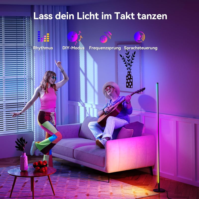 YICAIZI LED Álló Lámpa 160cm RGB Sarok Dimmelhető Távirányítóval