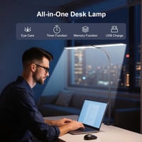YICAIZI LED Stolna svjetiljka s prigušivanjem, 24W 1500LM - 80 cm, uredska svjetiljka s fleksibilnim vratom i stezaljkom, daljinskim upravljačem, funkcijom punjenja, dnevno svjetlo, crna 5