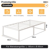 Yicensen Fém Egyszemélyes Ágy 80x190 cm Acél Ágyrács Tartóval, 46 cm Magasság, Fehér 2