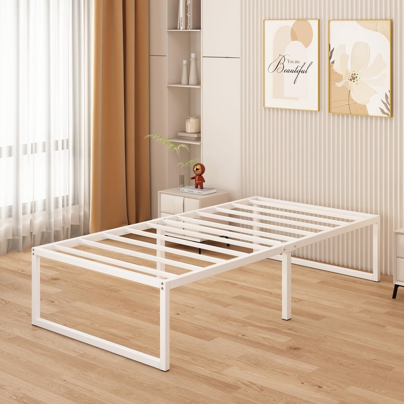 Yicensen Fém Egyszemélyes Ágy 80x190 cm Acél Ágyrács Tartóval, 46 cm Magasság, Fehér