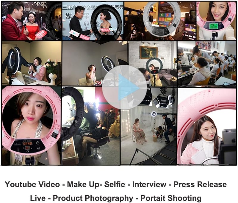 YIDOBLO 18 hüvelykes 96 W dimmelhető LED gyűrűfény állvánnyal, digitális képernyős ring light készlet YouTube és önarcképhez, fehér