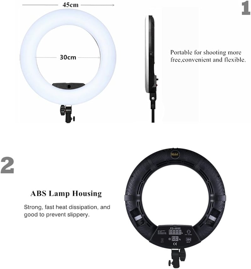 YIDOBLO 18 hüvelykes 96 W dimmelhető LED gyűrűfény állvánnyal, digitális képernyős ring light készlet YouTube és önarcképhez, fehér