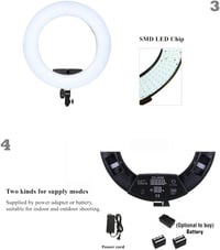 YIDOBLO 18 hüvelykes 96 W dimmelhető LED gyűrűfény állvánnyal, digitális képernyős ring light készlet YouTube és önarcképhez, fehér 5