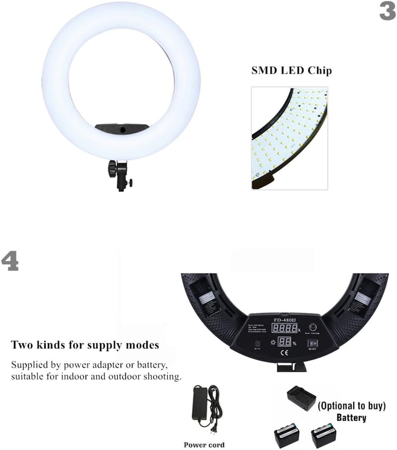 YIDOBLO 18 hüvelykes 96 W dimmelhető LED gyűrűfény állvánnyal, digitális képernyős ring light készlet YouTube és önarcképhez, fehér