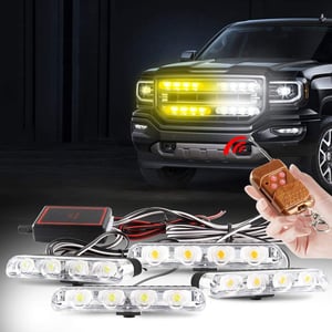 yifengshun 4 v 1 LED výstražné svetlo DC12V, s diaľkovým ovládaním – jantárová/biela
