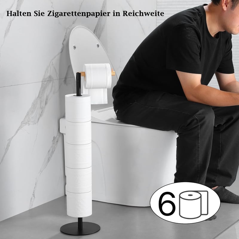 YIGII Álló WC Papír Tartó - Összecsukható Fekete Fürdőszobai Kiegészítő 5-6 Tekercs Tárolására, Toalettpapír Állvány