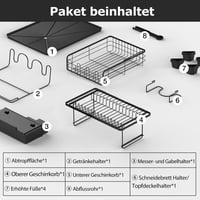 YIGII Kétrészes Edényszárító Bővíthető Állvánnyal - Helytakarékos Rozsdamentes Acél Edénycsepegtető Evőeszköztartóval, Fekete 9
