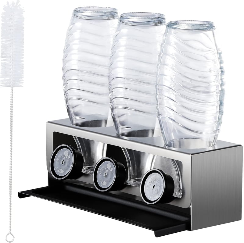 Suport Sticle SodaStream YIGII - Oțel Inoxidabil Negru Mat, Stativ pentru Blatul de Bucătărie, Structură Ușoară, 30 cm Înălțime