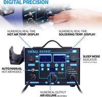 YIHUA 862BD+ 2-in-1 Forrasztóállomás és Hőlégfúvó, LCD Kijelzővel, Hőmérséklet Stabilizálással, Elektronikai Javításokhoz, Barkácsoláshoz (E 3