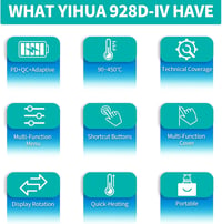 YIHUA 928D-IV Type-C forrasztópáka szett LCD kijelzővel, 90-450°C hőmérséklet szabályozás 8