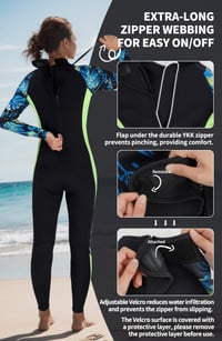 Costum de neopren pentru femei Yikayin 3/2 mm, mărimea XS, verde, cu mânecă lungă, fermoar la spate, pentru snorkeling, caiac, surfing, SUP 3