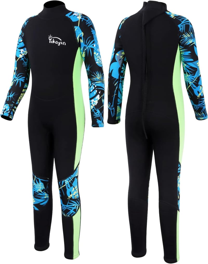 Costum de neopren pentru copii Yikayin de 2,5 mm, lungime întreagă, pentru băieți și fete, ideal pentru înot, snorkeling, surfing și SUP
