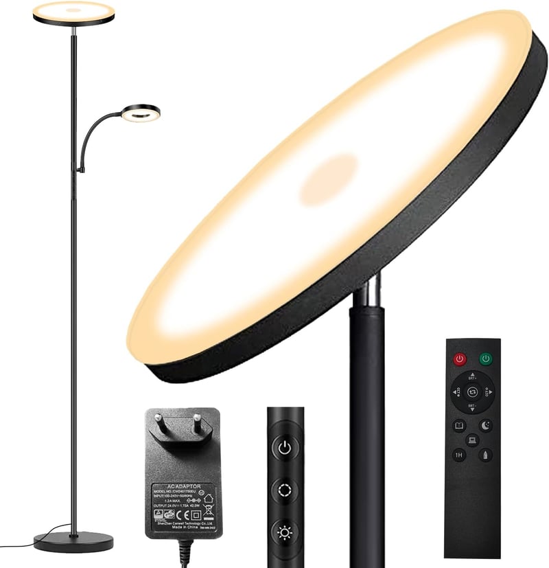 Yikuneng 42W Modern Állólámpa Olvasólámpával - 4200LM LED, Állítható Színhőmérséklet, Fokozatmentes Fényerő, Távirányítós, Nappali, Hálószob
