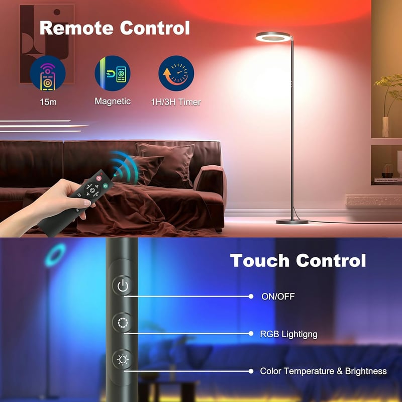 Yikuneng RGB LED Állólámpa 42W - Kétoldalas Modern Világítás Távirányítóval, Színváltós, Fényerőszabályozható, 2700K-6500K Érintésvezérelt O
