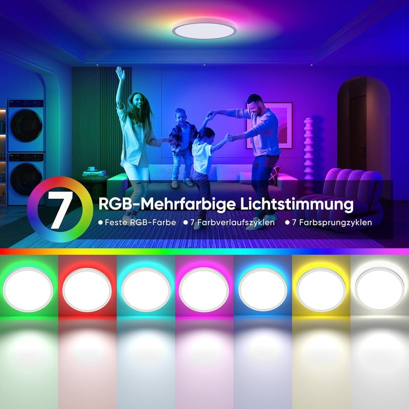 YiLaie LED mennyezeti lámpa távirányítóval fényerőszabályozható RGB 24W 30 cm 2700 lm IP44 vízálló 3000-6500K fürdőszoba 2 db
