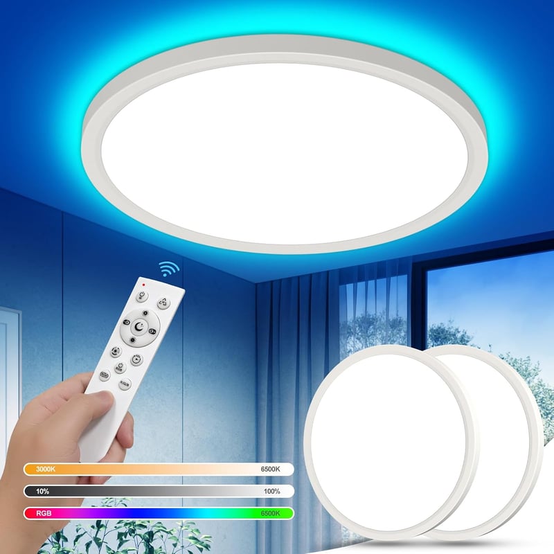 YiLaie LED mennyezeti lámpa távirányítóval fényerőszabályozható RGB 24W 30 cm 2700 lm IP44 vízálló 3000-6500K fürdőszoba 2 db
