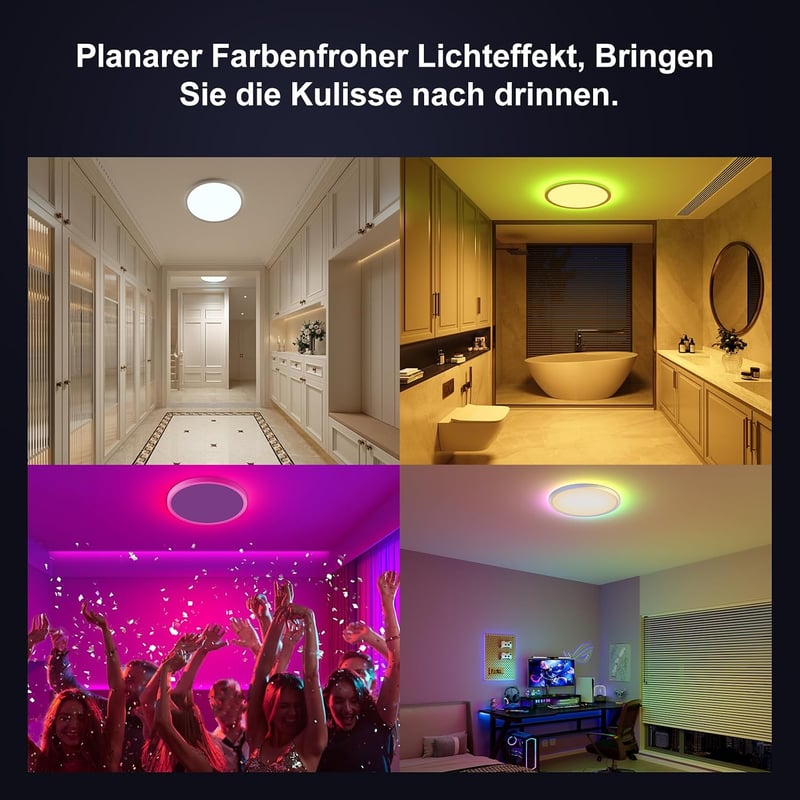 YiLaie LED mennyezeti lámpa távirányítóval fényerőszabályozható RGB 24W 30 cm 2700 lm IP44 vízálló 3000-6500K fürdőszoba 2 db