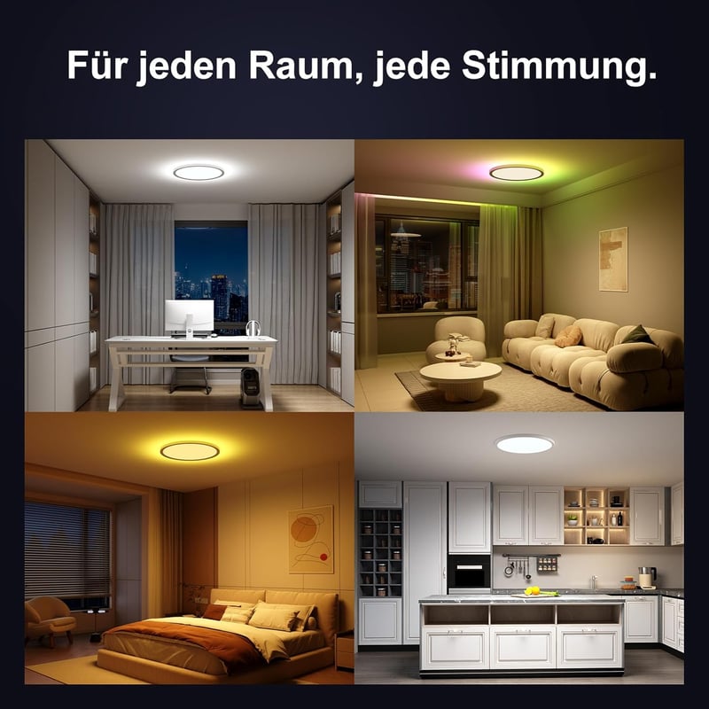 YiLaie LED mennyezeti lámpa távirányítóval fényerőszabályozható RGB 24W 30 cm 2700 lm IP44 vízálló 3000-6500K fürdőszoba 2 db