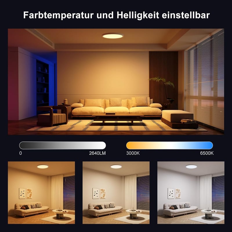 YiLaie LED mennyezeti lámpa távirányítóval fényerőszabályozható RGB 24W 30 cm 2700 lm IP44 vízálló 3000-6500K fürdőszoba 2 db