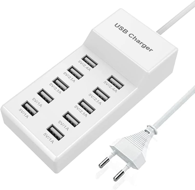Yili House 10 Portos USB Töltőállomás 40W - Okostelefonokkal Kompatibilis Többfunkciós Töltő iPhone/Samsung/Xiaomi Készülékekhez, Kompakt Ki