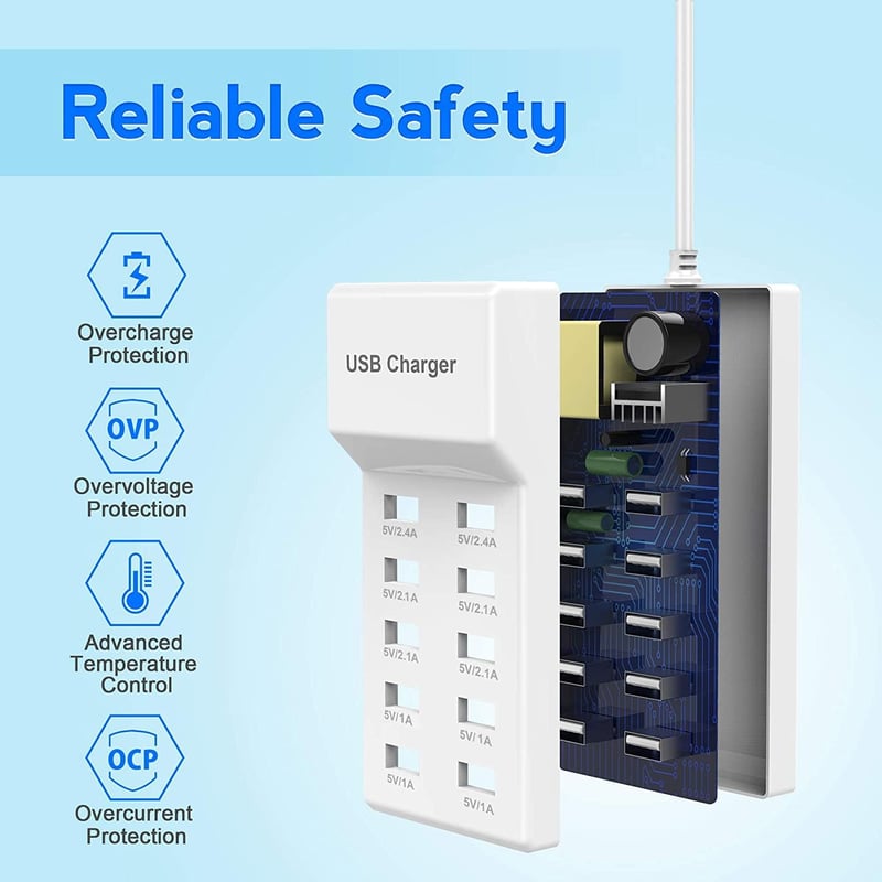 Yili House 10 Portos USB Töltőállomás 40W - Okostelefonokkal Kompatibilis Többfunkciós Töltő iPhone/Samsung/Xiaomi Készülékekhez, Kompakt Ki