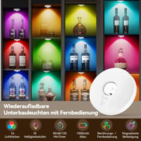 Iluminat LED pentru dulap Yiliaw fără fir, reîncărcabil prin USB, iluminare pentru blatul de bucătărie, lămpi magnetice cu telecomandă, RGB cu 3 culori, alb, 6 bucăți 2