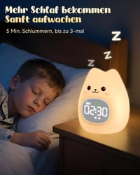 Ceas deșteptător pentru copii Yiliaw cu design de pisicuță și lumină de veghe – Antrenor de somn și ceas pentru trezire, lampă din silicon reîncărcabilă pentru camera copiilor, pentru băieți și fete 8