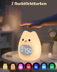 Ceas deșteptător pentru copii Yiliaw cu design de pisicuță și lumină de veghe – Antrenor de somn și ceas pentru trezire, lampă din silicon reîncărcabilă pentru camera copiilor, pentru băieți și fete 5