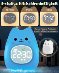 Ceas deșteptător pentru copii Yiliaw cu design de pisicuță și lumină de veghe – Antrenor de somn și ceas pentru trezire, lampă din silicon reîncărcabilă pentru camera copiilor, pentru băieți și fete 6