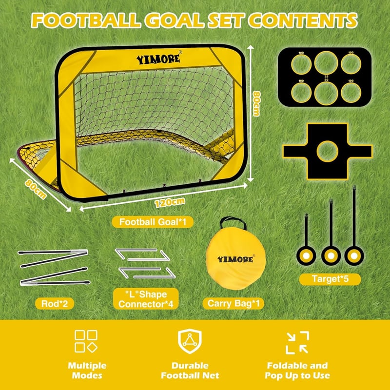 YIMORE Gyerek Pop-Up Futballkapu Hordtáskával, 4 Módos Kültéri Beltéri Focilabda Kapu 6-12 Év