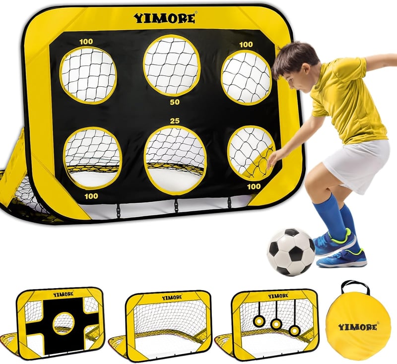 YIMORE Gyerek Pop-Up Futballkapu Hordtáskával, 4 Módos Kültéri Beltéri Focilabda Kapu 6-12 Év
