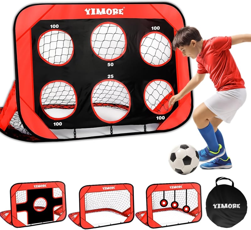 YIMORE Pop-Up Futballkapu Gyerekeknek 4 Módú Hordtáskával Kert Kültéri Beltéri - Rot 120*80*80