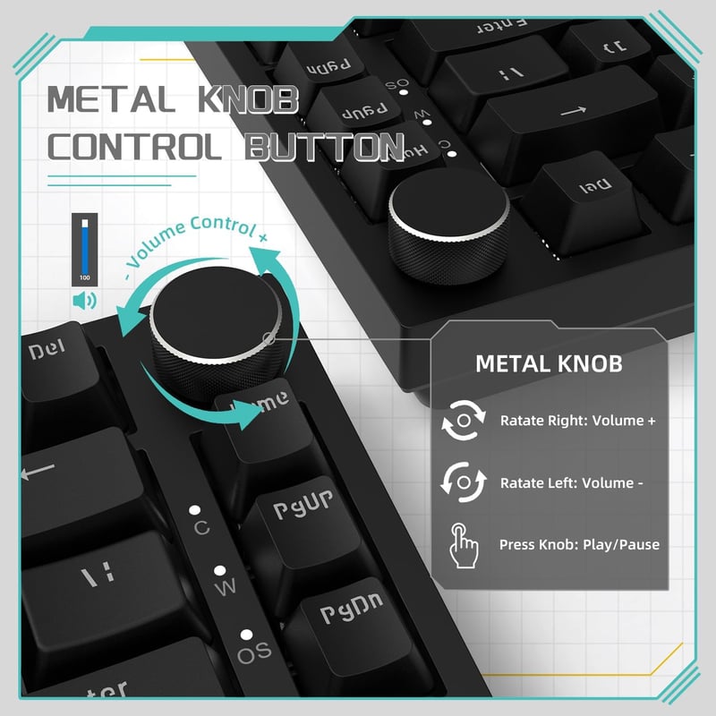 YINDIAO Ajazz AK820 Mechanikus Gamer Billentyűzet, 75% ANSI Elrendezés, Cserélhető Piros Kapcsolók, Forgógomb, USB-C, PC/Mac Kompatibilis, F