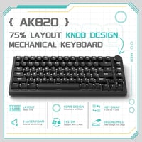 YINDIAO Ajazz AK820 Mechanikus Gamer Billentyűzet, 75% ANSI Elrendezés, Cserélhető Piros Kapcsolók, Forgógomb, USB-C, PC/Mac Kompatibilis, F 2