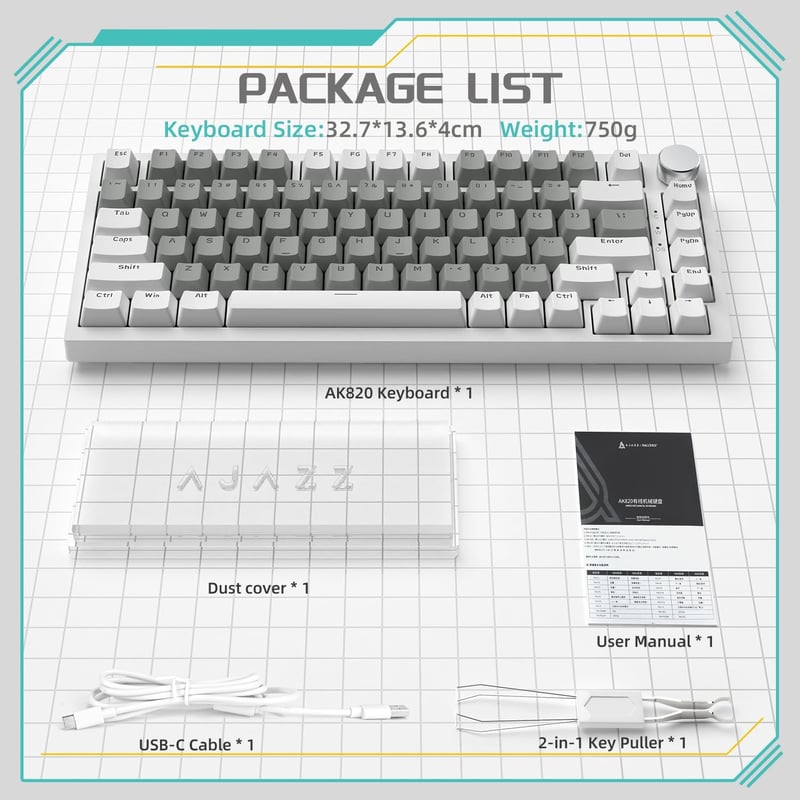 YINDIAO Ajazz AK820 Mechanikus Gamer Billentyűzet, 75% ANSI Elrendezés, Cserélhető Red Switch, Hangerőszabályzó Gombbal, PC/Mac Kompatibilis