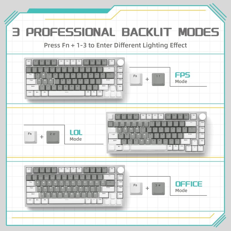 YINDIAO Ajazz AK820 Mechanikus Gamer Billentyűzet, 75% ANSI Elrendezés, Cserélhető Red Switch, Hangerőszabályzó Gombbal, PC/Mac Kompatibilis