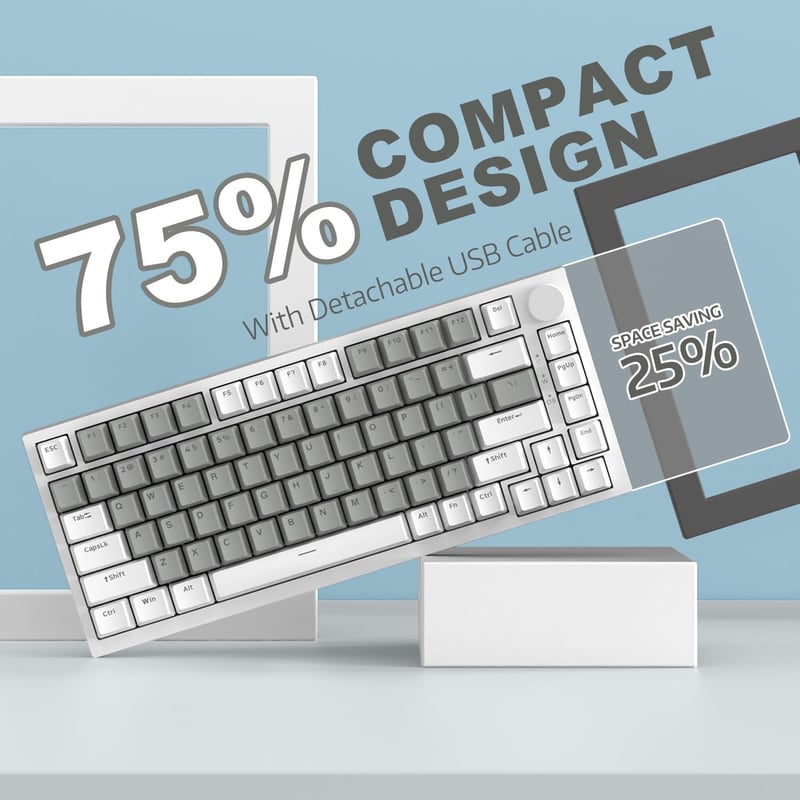 YINDIAO Ajazz AK820 Mechanikus Gamer Billentyűzet, 75% ANSI Elrendezés, Cserélhető Red Switch, Hangerőszabályzó Gombbal, PC/Mac Kompatibilis