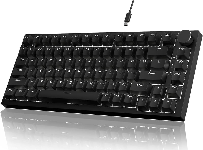YINDIAO Ajazz AK820 Mechanikus Gamer Billentyűzet, 75% ANSI Elrendezés, Cserélhető Piros Kapcsolók, Forgógomb, USB-C, PC/Mac Kompatibilis, F