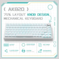 YINDIAO Ajazz AK820 Mechanikus Gamer Billentyűzet, 75% ANSI Elrendezés, Hot-Swap Kék Kapcsolók, Jégkék Háttérvilágítás, PC és Mac Kompatibil 2