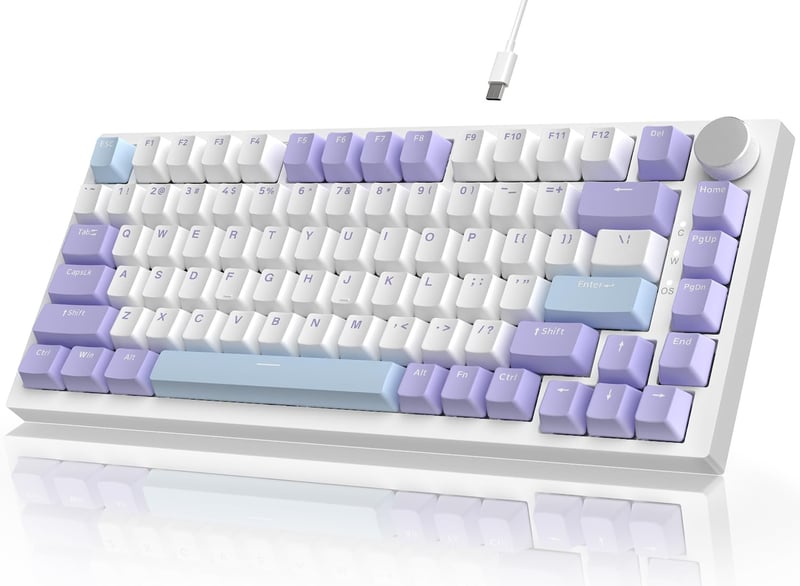 YINDIAO AK820 Mechanikus Gamer Billentyűzet, 75% ANSI Elrendezés, Hot-Swap, RGB Háttérvilágítás, Hangerőszabályzó, PC/Mac Kompatibilis, Lila