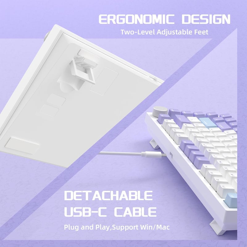 YINDIAO AK820 Mechanikus Gamer Billentyűzet, 75% ANSI Elrendezés, Hot-Swap, RGB Háttérvilágítás, Hangerőszabályzó, PC/Mac Kompatibilis, Lila