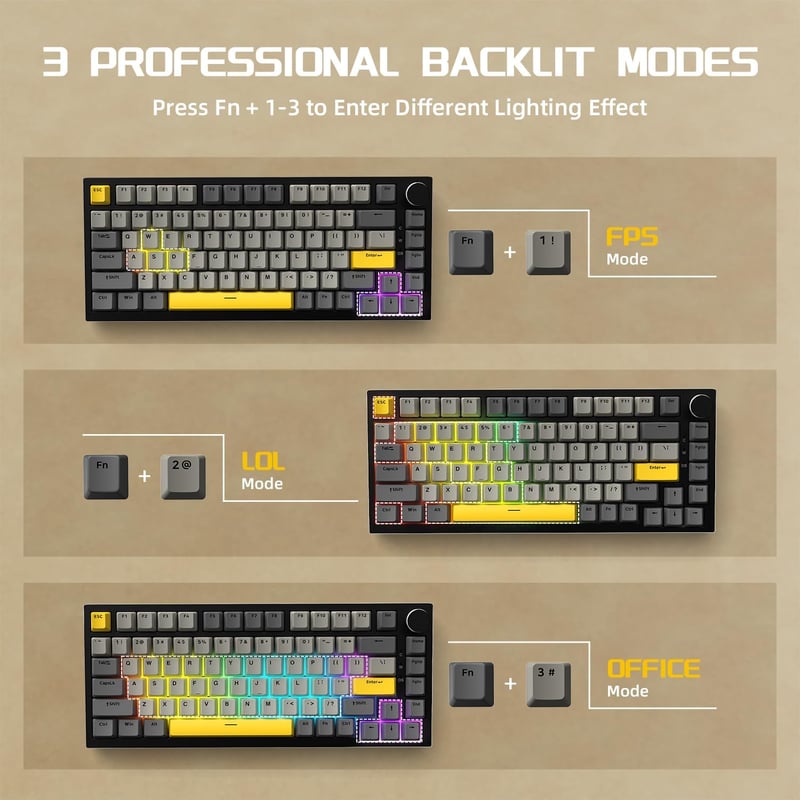 YINDIAO AK820 Mechanikus Gaming Billentyűzet 75% 82 Gombos Hot Swap RGB Világítás PC Mac Kompatibilis Szürke
