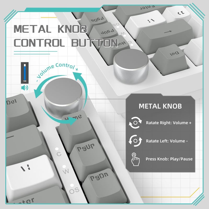 YINDIAO AK820 Mechanikus Gaming Billentyűzet 75% Layout 81 Gomb Hot-Swap Piros Switch USB-C PC Mac Szürke Fehér