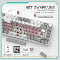 YINDIAO AK820 Mechanikus Gaming Billentyűzet 75% Layout 81 Gomb Hot-Swap Piros Switch USB-C PC Mac Szürke Fehér 5
